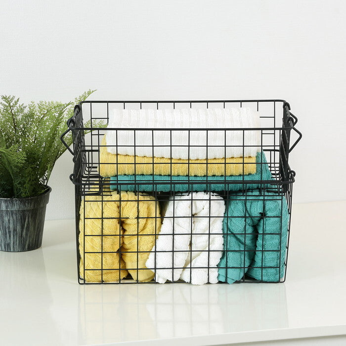 ワイヤーバスケット スタッキング BK 37x26x12 ブラック 完成品 W370-410×D260×H120mm 0.4kg fj-26681の画像