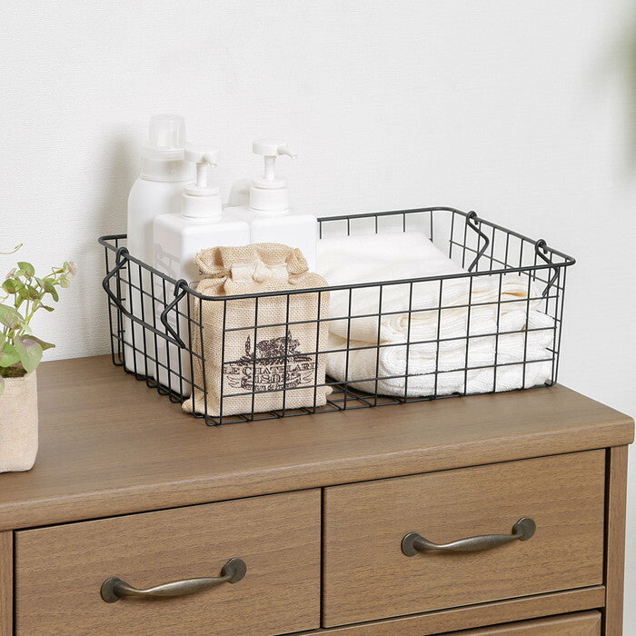 ワイヤーバスケット スタッキング BK 37x26x12 ブラック 完成品 W370-410×D260×H120mm 0.4kg fj-26681の画像