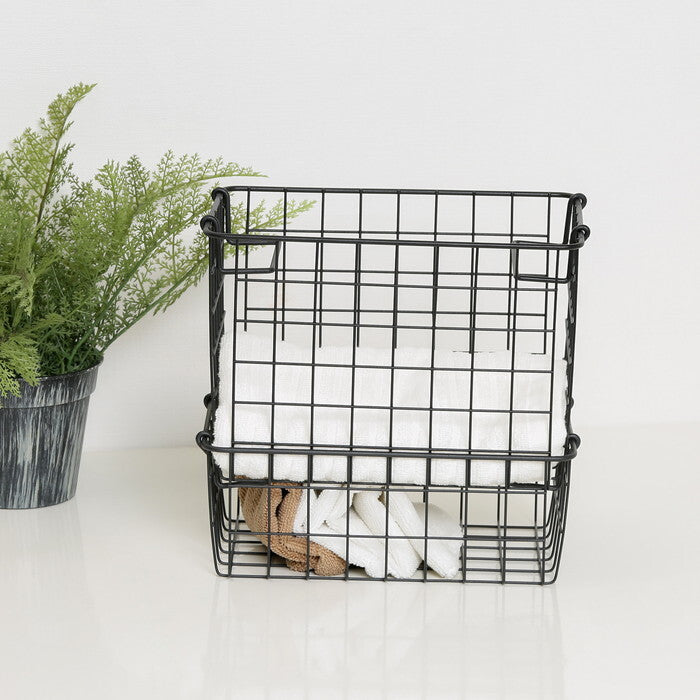ワイヤーバスケット スタッキング BK 26x18x18 ブラック 完成品 W260-300×D180×H180mm 0.3kg fj-26682の画像