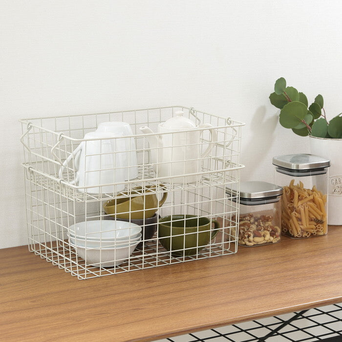 ワイヤーバスケット スタッキング WH 37x26x12 ホワイト 完成品 W370-410×D260×H120mm 0.45kg fj-26686の画像
