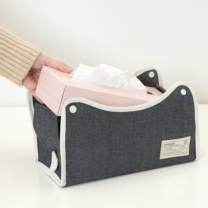 LB ティッシュケース ヘリンボーン ネイビー 幅275×奥行110×高さ65 fj-27626の画像