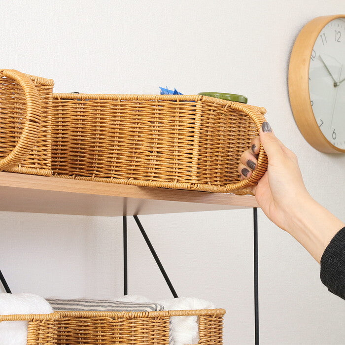バスケット 洗える ハンドル付き ナチュラル 完成品 W340×D160×H115mm 0.36kg fj-27874の画像