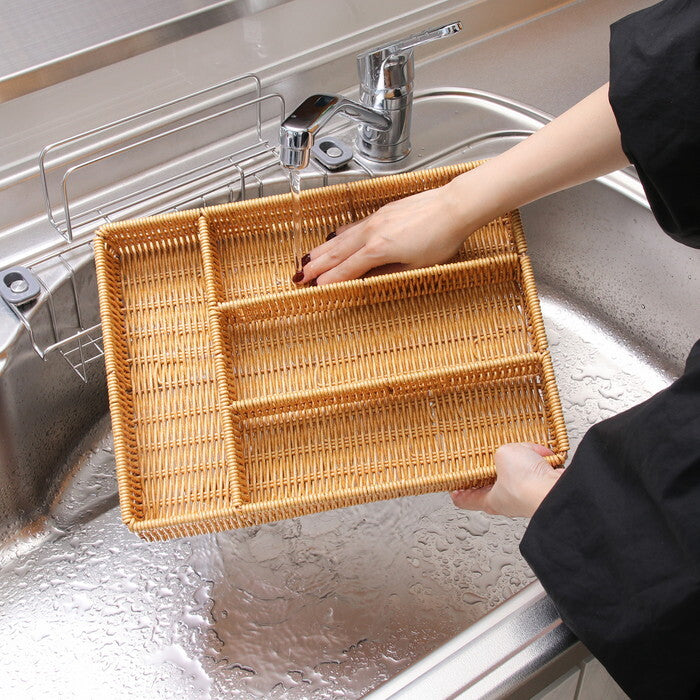 カトラリ収納 洗える 仕切り付き ナチュラル 完成品 W350×D260×H60mm 0.56kg fj-27877の画像