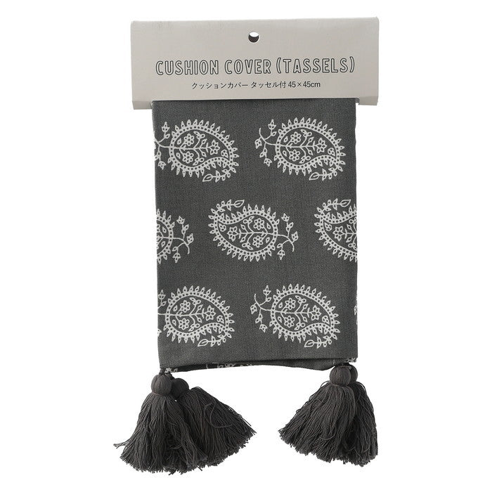クッションカバー 45×45 タッセルペーズリー GY グレー 幅45×450×高さ5 fj-27895の画像