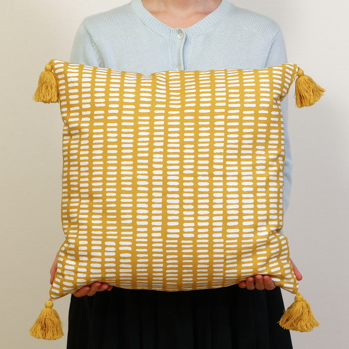 クッションカバー 45×45 タッセルランダムドット YE イエロー 幅45×450×高さ5 fj-27897の画像