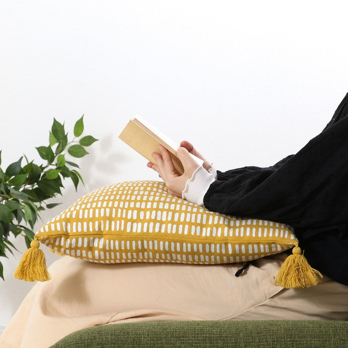 クッションカバー 45×45 タッセルランダムドット YE イエロー 幅45×450×高さ5 fj-27897の画像