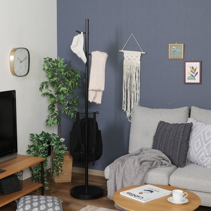 リュックが掛けられるポールハンガー ブラック マットブラック 幅335×奥行335×高さ1720 fj-27955の画像