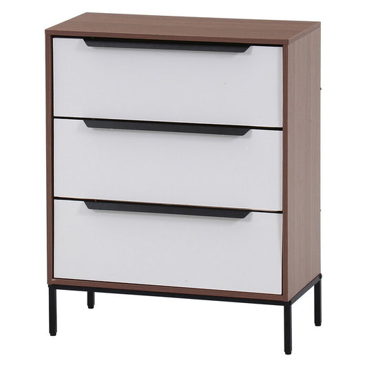 チェスト KD ファブリック クレオ 3段 ホワイト×ブラウン WH × BR 組立品 W595×D320×H733mm 8.8kg fj-29030の画像