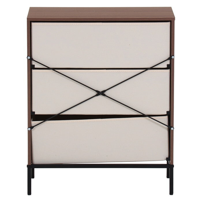 チェスト KD ファブリック クレオ 3段 ホワイト×ブラウン WH × BR 組立品 W595×D320×H733mm 8.8kg fj-29030の画像