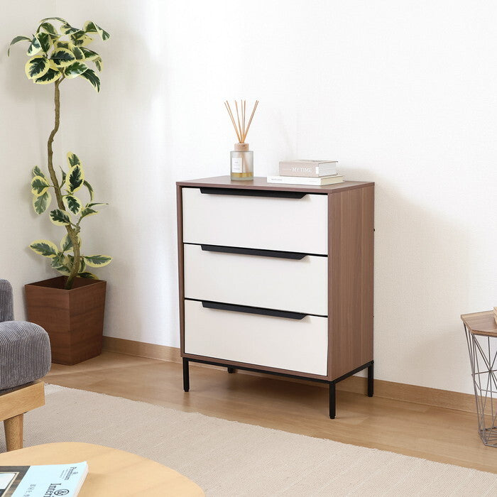 チェスト KD ファブリック クレオ 3段 ホワイト×ブラウン WH × BR 組立品 W595×D320×H733mm 8.8kg fj-29030の画像