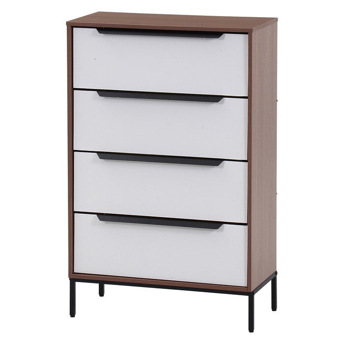 チェスト KD ファブリック クレオ 4段 ホワイト×ブラウン WH × BR 組立品 W595×D320×H926mm 11kg fj-29031の画像