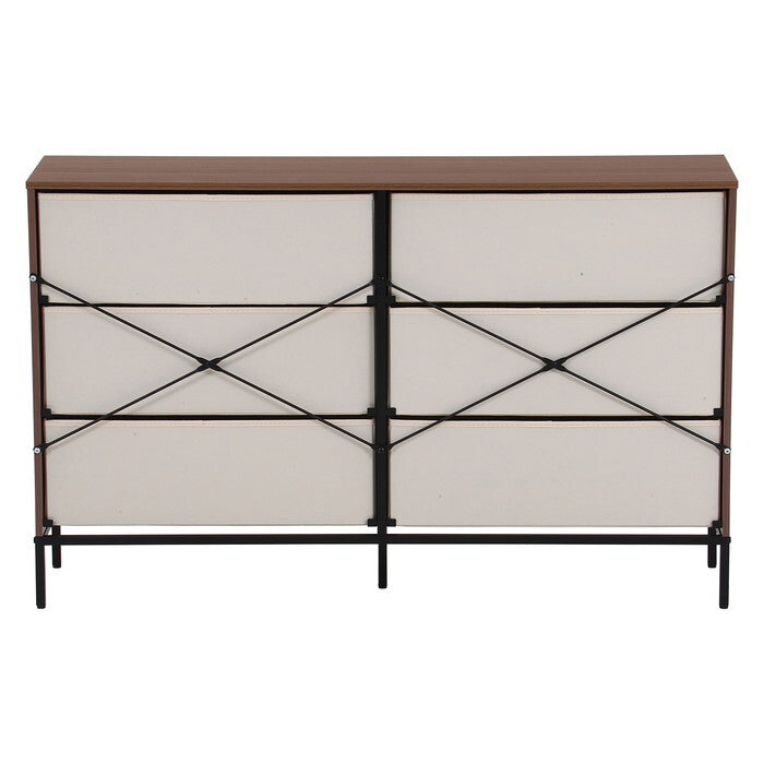 チェスト KD ファブリック クレオ 3段×2列 ホワイト×ブラウン WH × BR 組立品 W1176×D320×H733mm 16.6kg fj-29032の画像