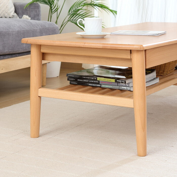 センターテーブル 引出し 棚 付き カミュ NA ナチュラル 組立品 W1150×D520×H400mm 18kg fj-29103の画像