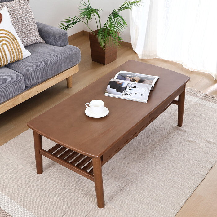 センターテーブル 引出し 棚 付き カミュ BR ブラウン 組立品 W1150×D520×H400mm 18kg fj-29104の画像