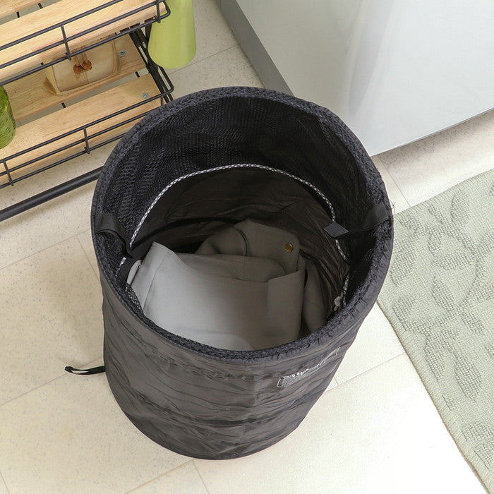 LB ポップアップランドリー バスケット ラウンド ブラック 幅350×奥行350×高さ480 fj-29265の画像