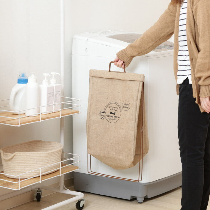 ランドリー ボックス 横型取手付 麻 ナチュラル 完成品 W370×D270×H600mm 0.7kg fj-32811の画像