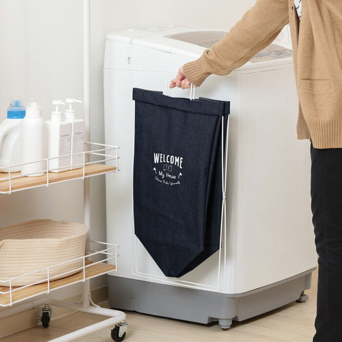 ランドリー ボックス 横型取手付 デニム ネイビー 完成品 W370×D270×H600mm 0.7kg fj-32812の画像