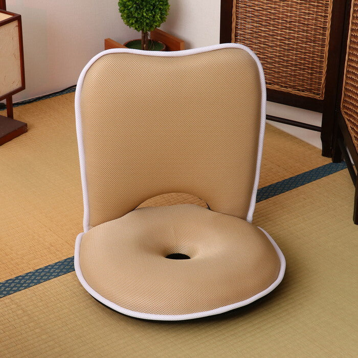 座椅子 低反発 ドーナツ メッシュ アイボリー 完成品 W500×D550-900×H100-490mm 2.6kg fj-35418の画像