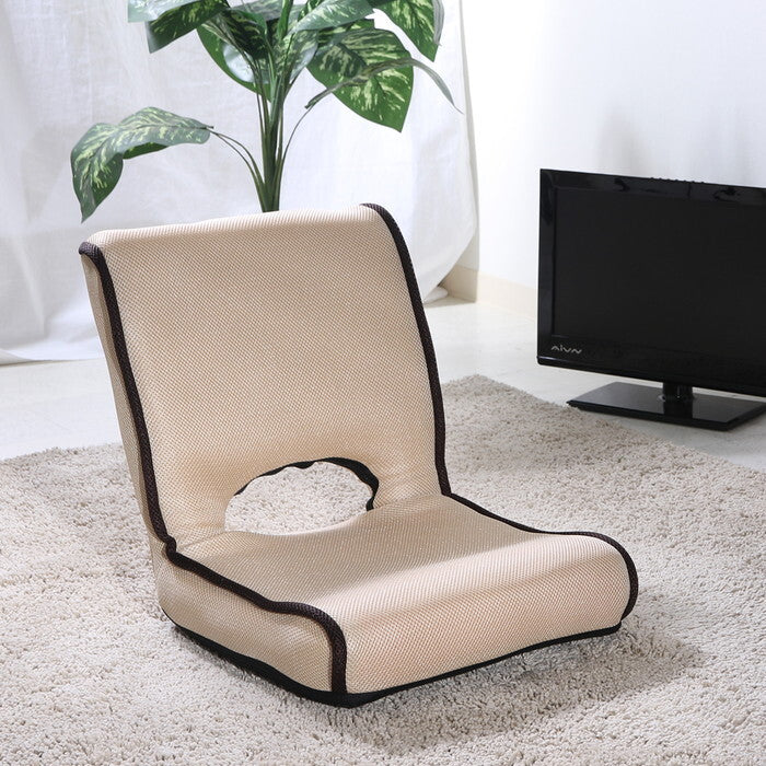 座椅子 低反発 ショコラ メッシュ アイボリー 完成品 W400×D400-560×H200-450mm 1.8kg fj-35508の画像