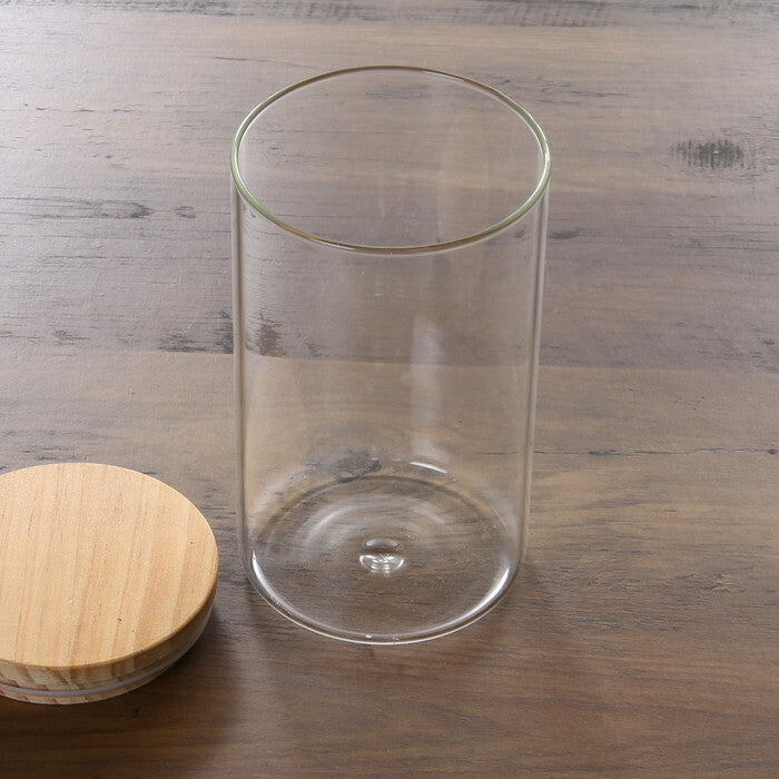 キャニスター 木蓋 耐熱 1000ml クリア 完成品 W100×D100×H171mm 0.3kg fj-37766の画像