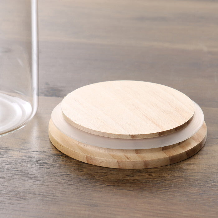 キャニスター 木蓋 耐熱 1000ml クリア 完成品 W100×D100×H171mm 0.3kg fj-37766の画像