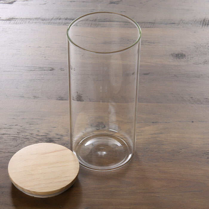 キャニスター 木蓋 耐熱 1300ml クリア 完成品 W100×D100×H220mm 0.4kg fj-37767の画像