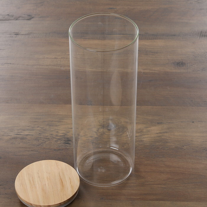 キャニスター 木蓋 耐熱 1700ml クリア 完成品 W100×D100×H269mm 0.5kg fj-37768の画像