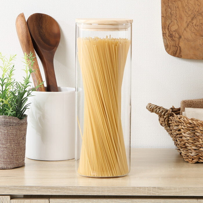キャニスター 木蓋 耐熱 1700ml クリア 完成品 W100×D100×H269mm 0.5kg fj-37768の画像