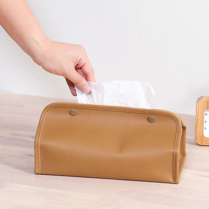 PUレザー調 ティッシュケース BE ベージュ 幅265×奥行125×高さ125 fj-37807の画像