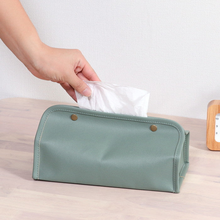 PUレザー調 ティッシュケース GR グリーン 幅265×奥行125×高さ125 fj-37808の画像