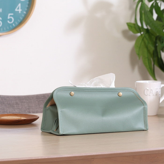 PUレザー調 ティッシュケース GR グリーン 幅265×奥行125×高さ125 fj-37808の画像