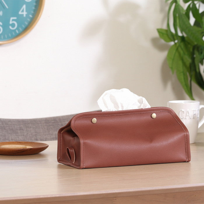 PUレザー調 ティッシュケース BR ブラウン 幅265×奥行125×高さ125 fj-37809の画像