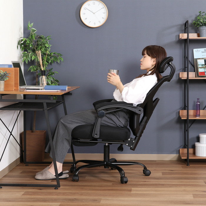 メッシュリクライニングチェア スリープ2 BK 3509F-1W ブラック 幅660×奥行665?1245×高さ1125?1220mm fj-37911の画像