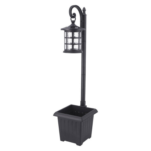 ソーラーライト LED H95cm プランター付 ブラック 組立品 W240×D250×H945mm 1.6kg fj-38438の画像