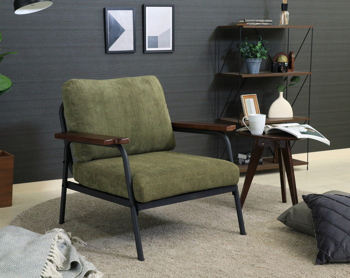 アイアンアーム コーデュロイソファ1P カローチェ KH FB-GHA-73 カｰキ 幅760×奥行760×高さ760mm fj-38494の画像