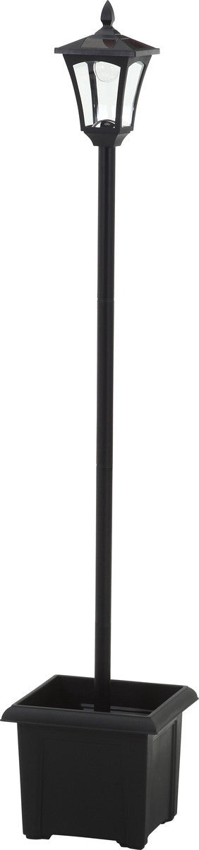 LEDソーラースタンドライト 1灯 プランター付き 黒 幅370×奥行370×高さ1760mm fj-38518の画像