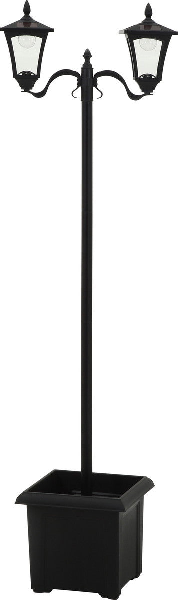 LEDソーラースタンドライト 2灯 プランター付き 黒 幅580×奥行370×高さ1860mm fj-38519の画像