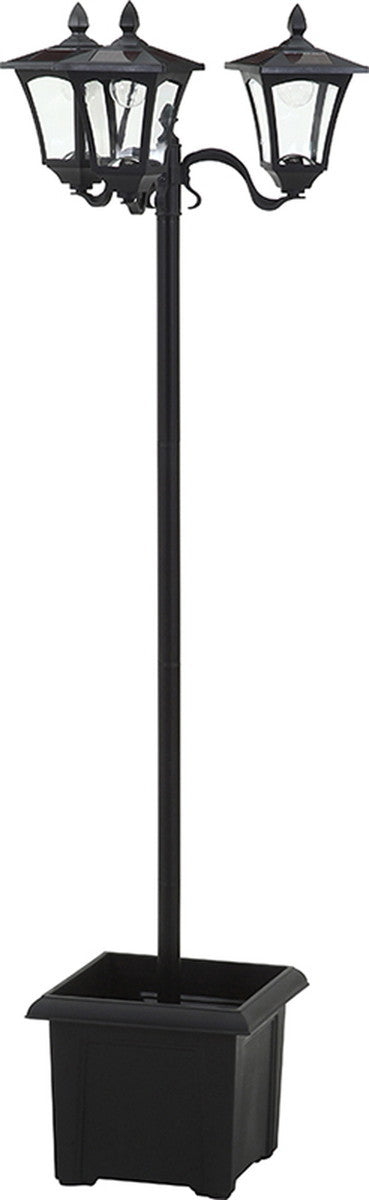 LEDソーラースタンドライト 3灯 プランター付き 黒 幅530×奥行485×高さ1860mm fj-38520の画像