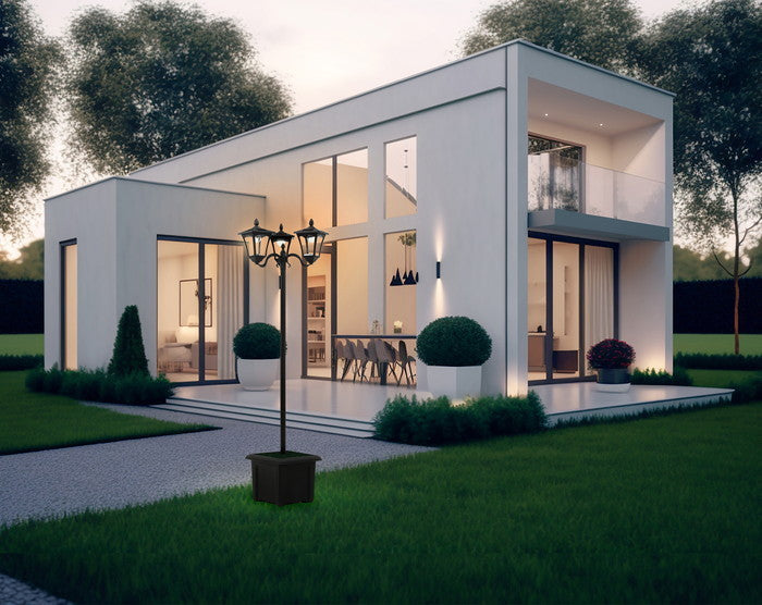 LEDソーラースタンドライト 3灯 プランター付き 黒 幅530×奥行485×高さ1860mm fj-38520の画像