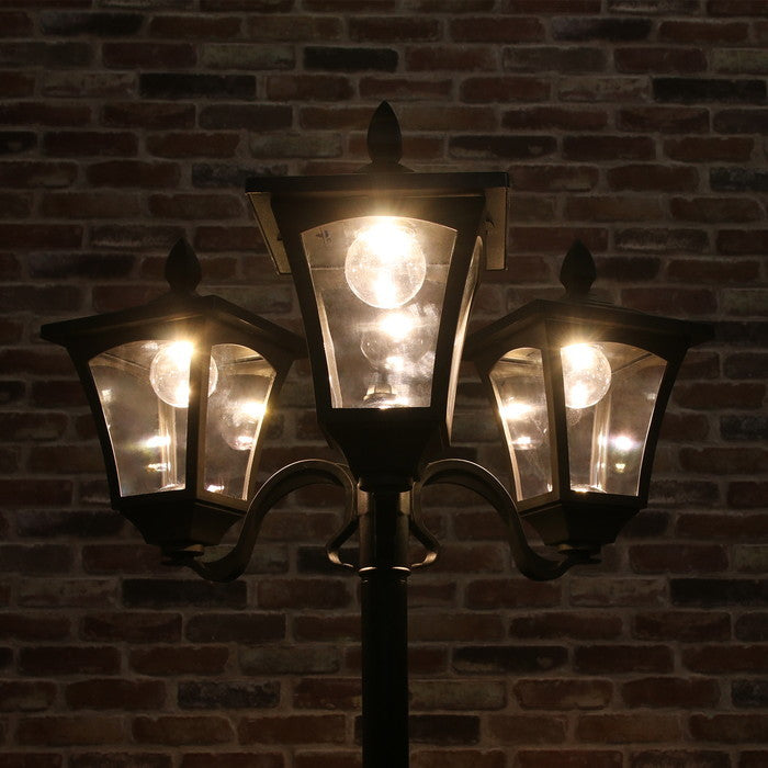 LEDソーラースタンドライト 3灯 プランター付き 黒 幅530×奥行485×高さ1860mm fj-38520の画像