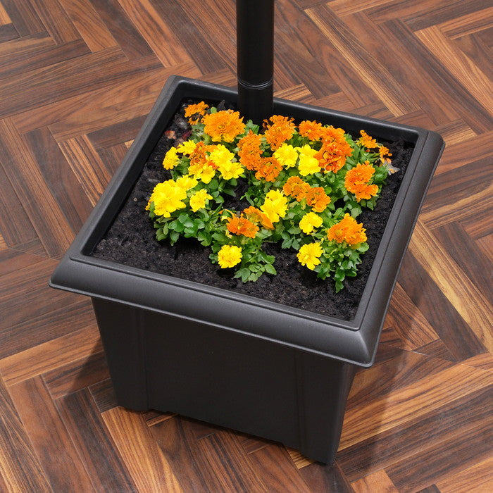 LEDソーラースタンドライト 3灯 プランター付き 黒 幅530×奥行485×高さ1860mm fj-38520の画像