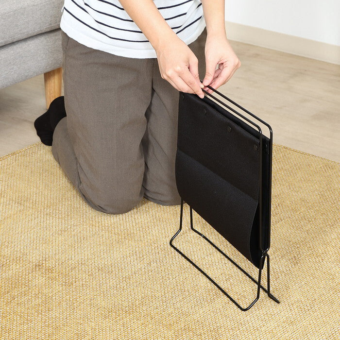 折りたためる 荷物収納 スタンド ブラック 完成品 W355×D75-290×H315-390mm 0.62kg fj-38634の画像