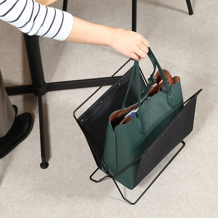 折りたためる 荷物収納 スタンド ブラック 完成品 W355×D75-290×H315-390mm 0.62kg fj-38634の画像