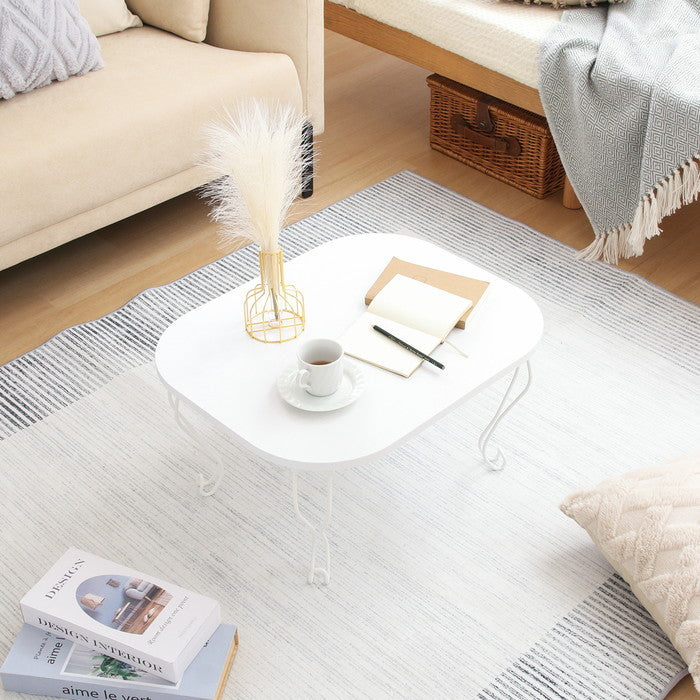 ねこ脚テーブル 6048 ホワイト 木目 ホワイト 幅600×奥行480×高さ315mm fj-38715の画像