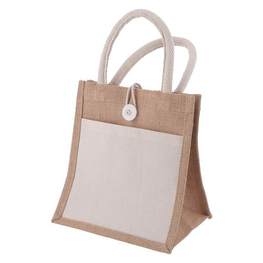 ジュートバッグ ポケット･ボタン付き SS NA 完成品 W210×D150×H230mm 0.12kg fj-38722の画像