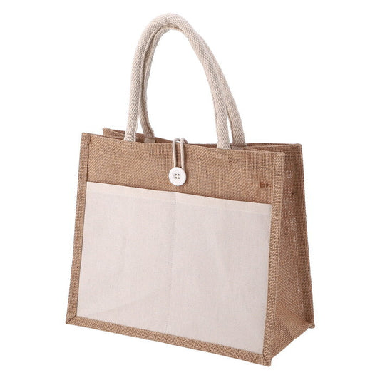 ジュートバッグ ポケット･ボタン付き S NA 完成品 W310×D160×H270mm 0.18kg fj-38723の画像