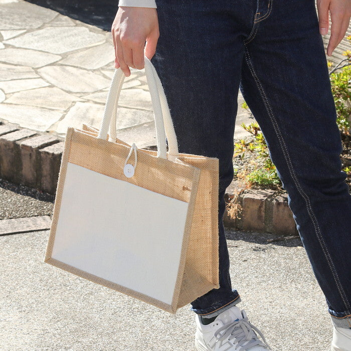 ジュートバッグ ポケット･ボタン付き S NA 完成品 W310×D160×H270mm 0.18kg fj-38723の画像