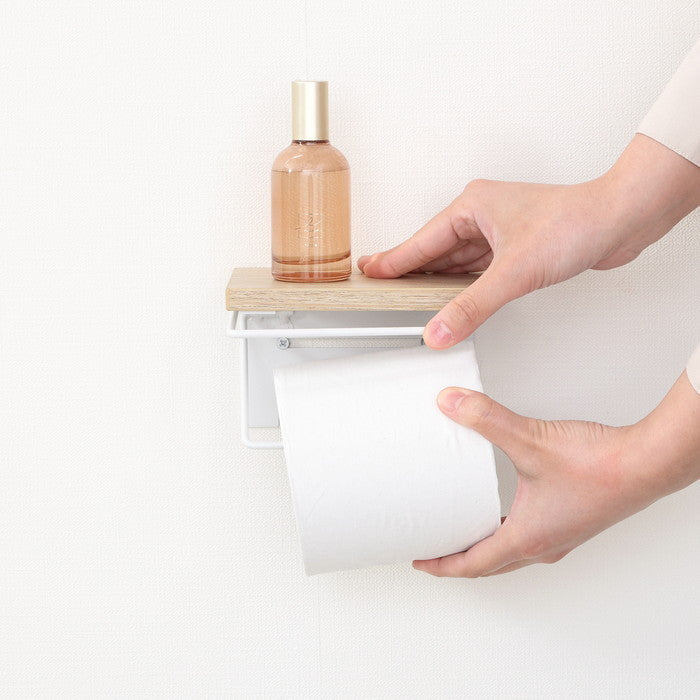 トイレットペーパー ホルダー 1ロール NA×WH ナチュラル×ホワイト 幅140×奥行100×高さ90 fj-38993の画像