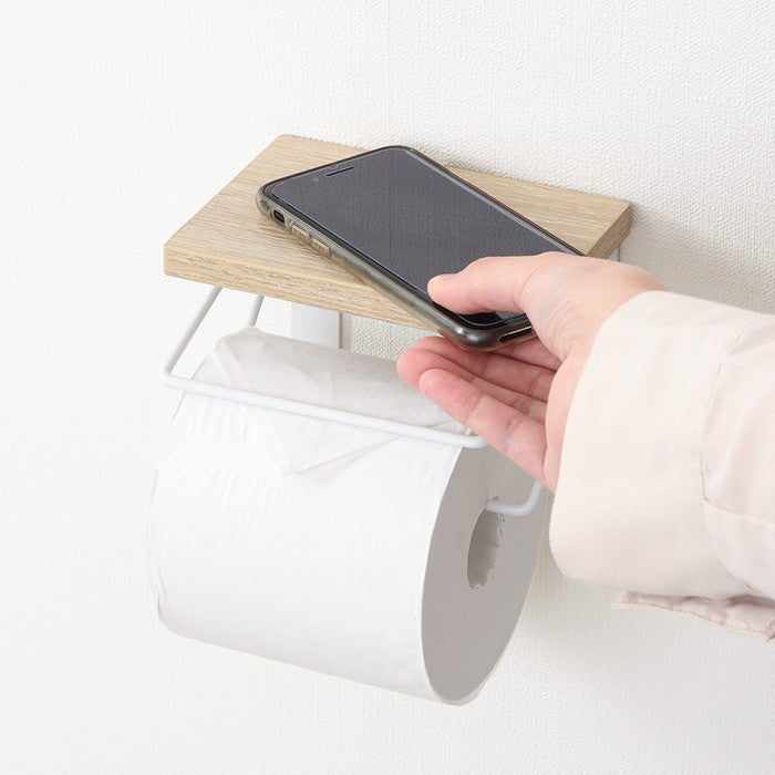 トイレットペーパー ホルダー 1ロール NA×WH ナチュラル×ホワイト 幅140×奥行100×高さ90 fj-38993の画像
