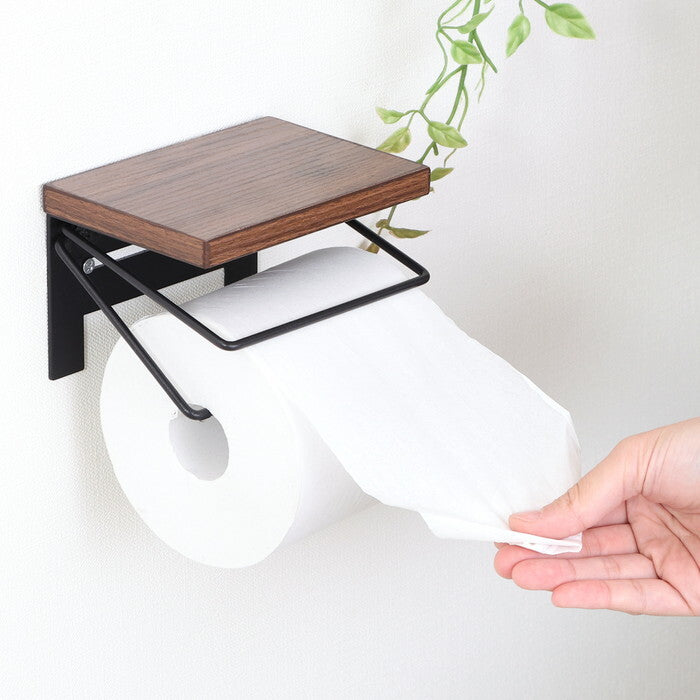 トイレットペーパーホルダー 1ロール BR×BK ブラウン×ブラック 完成品 W140×D100×H90mm 0.39kg fj-38994の画像